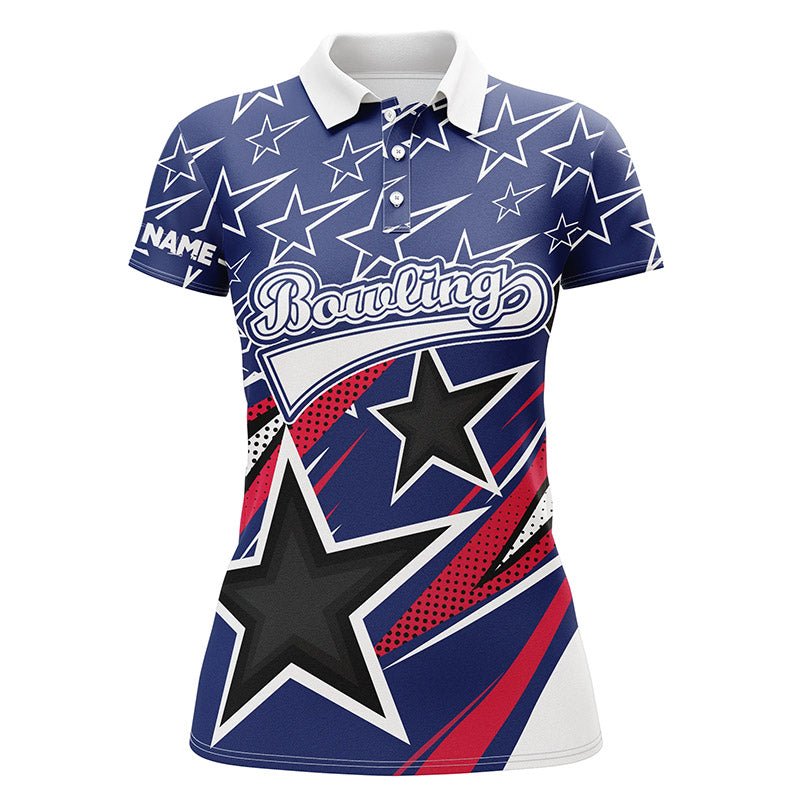Blau Sterne Damen Bowling Polo Shirt Individueller Team Bowling Trikots mit Namen Q5721 - Climcat