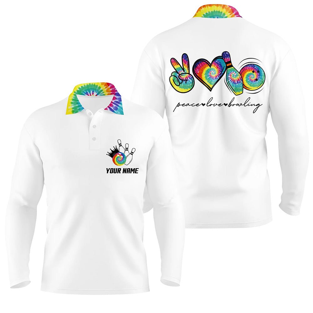 Bunte Batik Frieden Liebe Bowling individuelle weiße Bowling-Polo-Shirts für Herren, Team-Bowling-Shirts Q6693 - Climcat