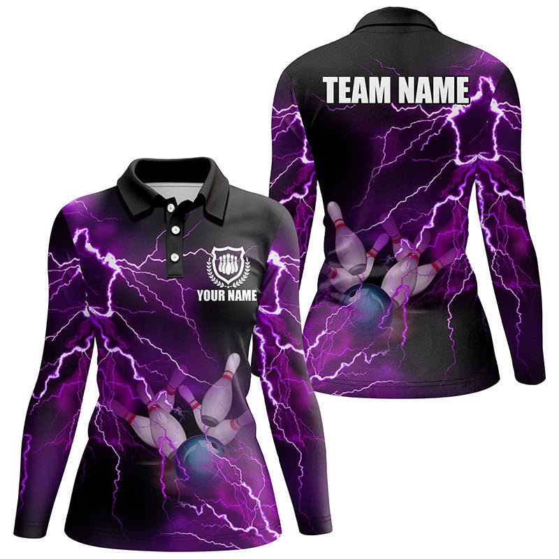 Damen Bowling Polo Shirt - Individuelles lila Blitz- und Donner-Bowling Team Trikot, Geschenk für Team Bowlers Q6220 - Climcat