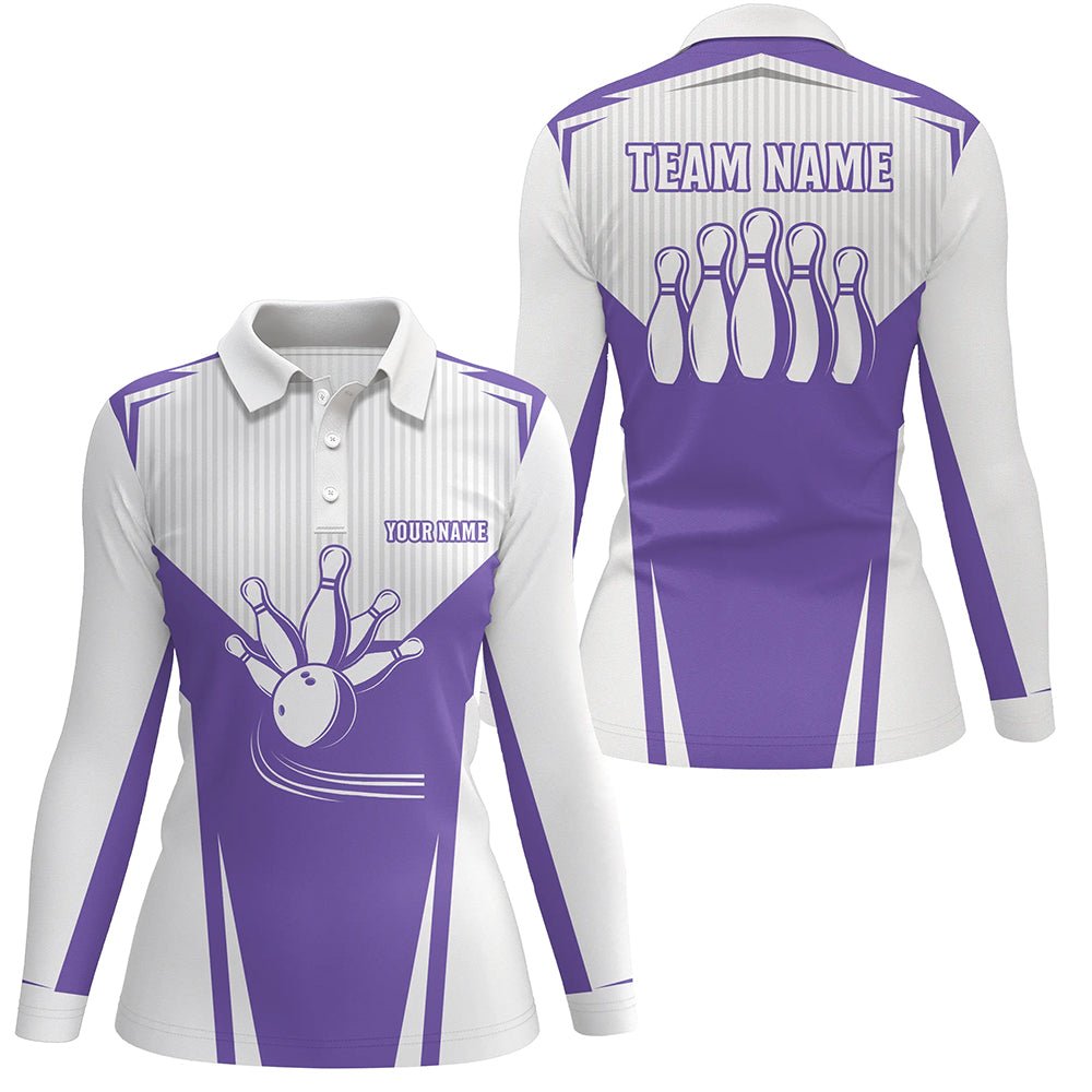 Damen Bowling Polo Shirt - Personalisiertes Bowling Strike Team Liga Trikot - Bowler Geschenk | Lila Q6831 - Climcat