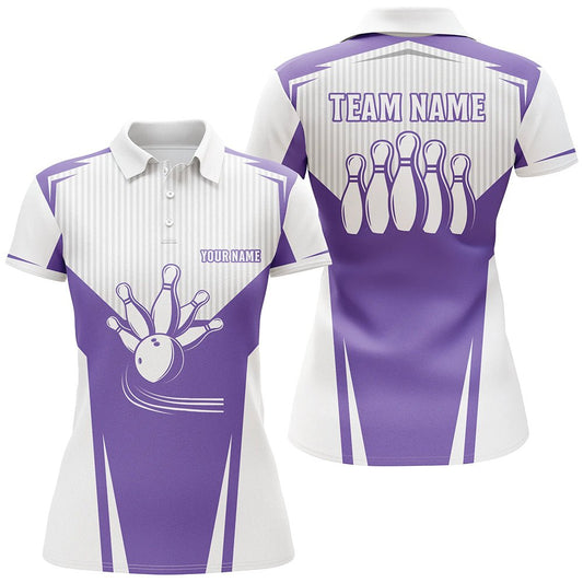 Damen Bowling Polo Shirt - Personalisiertes Bowling Strike Team Liga Trikot - Bowler Geschenk | Lila Q6831 - Climcat