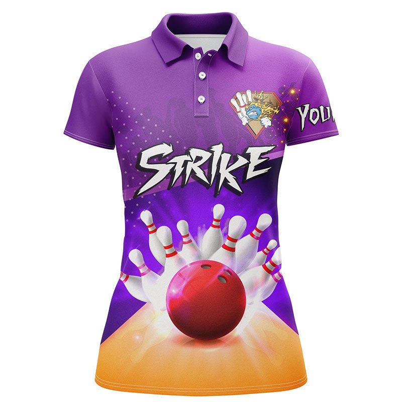Damen Bowling Polo Shirt - Personalisiertes Bowlingball und Pins Strike Lila Team - Damen Bowlers Trikots Q5948 - Climcat