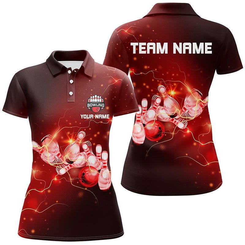 Damen Bowling Polo Shirts individuell gestalten - Rote Blitze des Donners für Bowling-Team - Damen Bowler Trikots Q6637 - Climcat