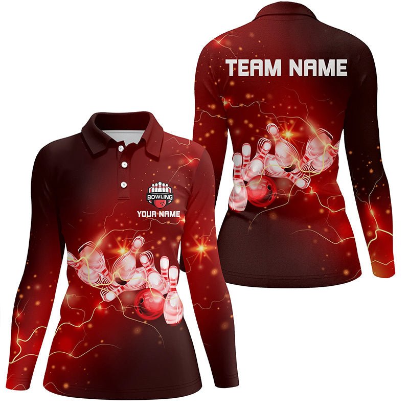 Damen Bowling Polo Shirts individuell gestalten - Rote Blitze des Donners für Bowling-Team - Damen Bowler Trikots Q6637 - Climcat