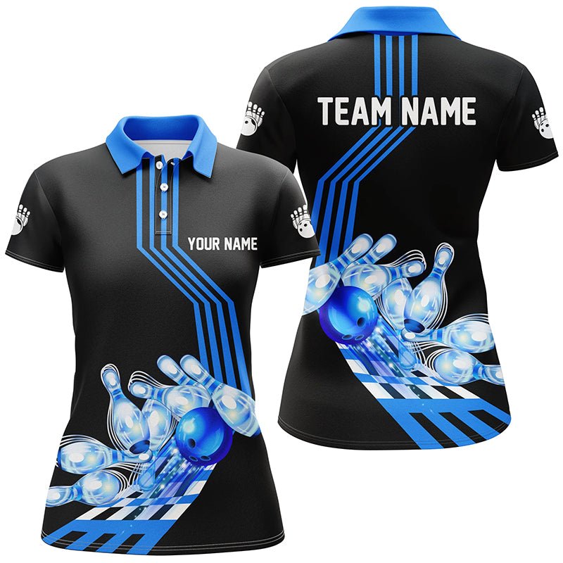 Damen Bowling Polo Shirts - Personalisierte Bowling Team Liga Trikots, Geschenke für Bowler | Blau Q7070 - Climcat