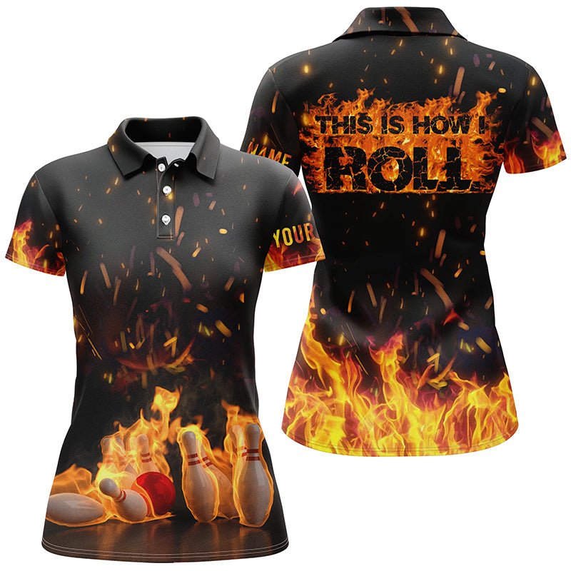 Damen Bowling Shirts - So rolle ich! Personalisiert mit Bowlingkugel und Pins - Maßgeschneiderte Bowling Shirts für Frauen Q4333 - Climcat