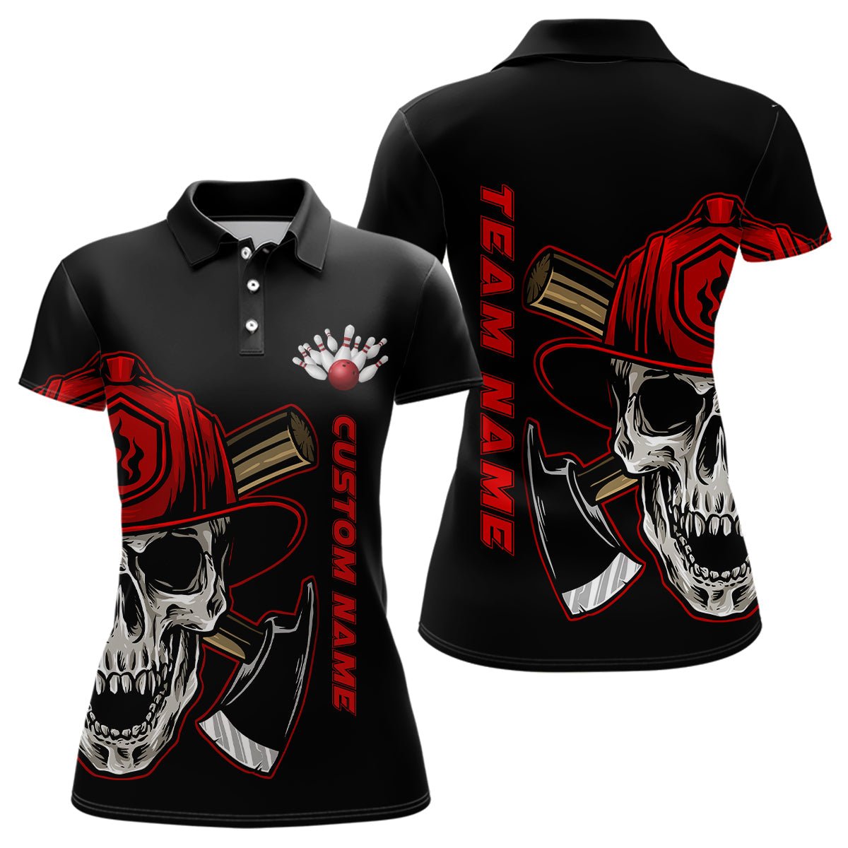 Feuerwehr Skull Personalisierte Damen Bowling Polo Shirts Feuerwehr Bowling Team Trikots Outfits P5335 - Climcat