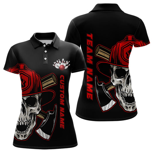 Feuerwehr Skull Personalisierte Damen Bowling Polo Shirts Feuerwehr Bowling Team Trikots Outfits P5335 - Climcat