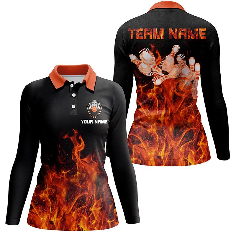 Flame Damen Bowling Polo Shirt Schwarz - Personalisierte Bowling Team Shirts Q6036 - Climcat