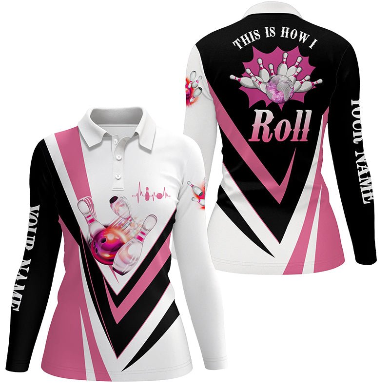 Frauen Bowling Polo Shirts - Personalisiertes Pinkes Bowlingkugel-Pins Design - So rolle ich - Bowling Team Trikot Q6385 - Climcat
