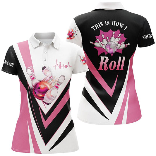 Frauen Bowling Polo Shirts - Personalisiertes Pinkes Bowlingkugel-Pins Design - So rolle ich - Bowling Team Trikot Q6385 - Climcat