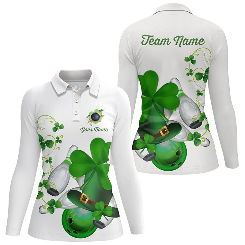 Grünes Kleeblatt Glück Damen Bowling Polo Shirt - Personalisiertes St. Patrick's Day Team Liga Bowling Trikot Q7060 - Climcat