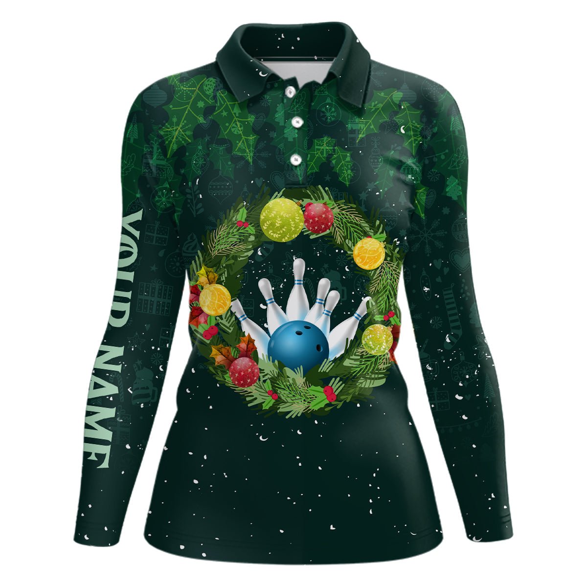 Grünes Weihnachtskranz Damen Bowling Polo Shirt individuelles grünes Muster Weihnachts-Bowling-Tops Q6856 - Climcat