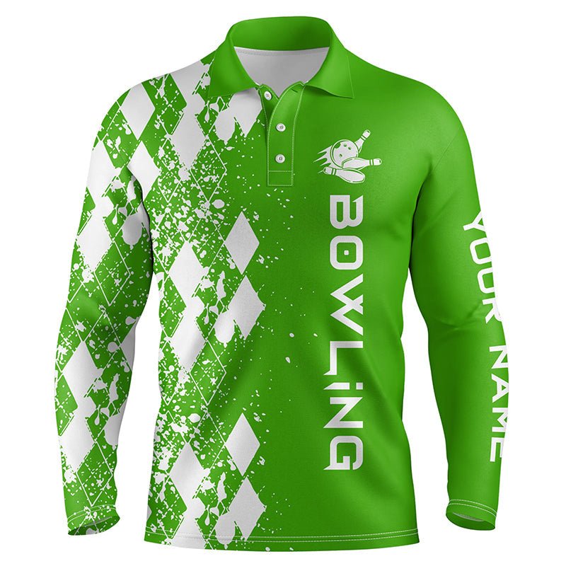 Herren Bowling Polo Shirt - Personalisiertes grünes Bowling Shirt für Männer - Individuelles Bowlinggeschenk - Bowler Trikot Q5100 - Climcat