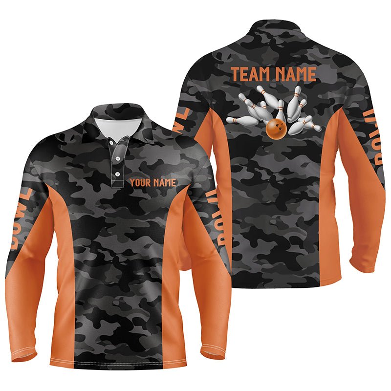 Herren Bowling Polo Shirts - Maßgeschneidertes graues Tarnmuster Bowling Team Trikot, Bowling Team Liga Shirt | Orange Q6149 - Climcat