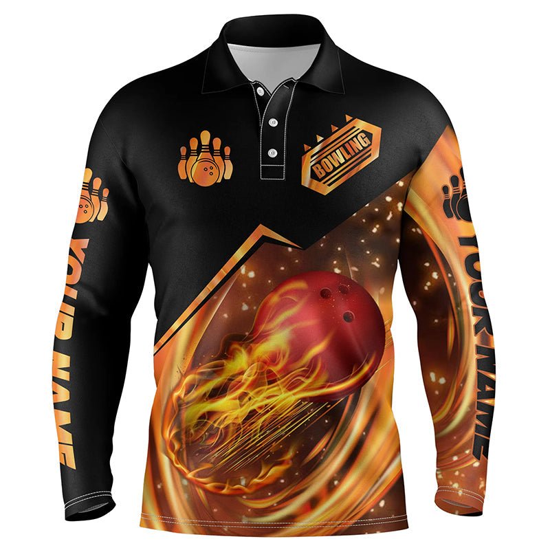Herren Bowling Shirt mit individuellem Namen, Flammenmuster und personalisierten Bowling Team Shirts - Bowling Trikots Q4453 - Climcat
