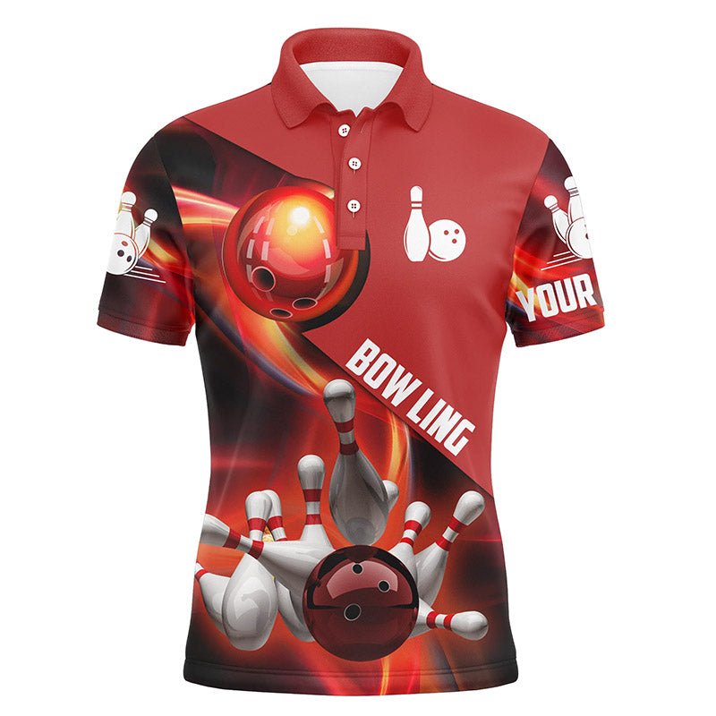 Herren Bowling Shirt mit individuellem Namen, rotes Flammen Bowling Shirt, personalisierte Bowling Trikots Q4463 - Climcat