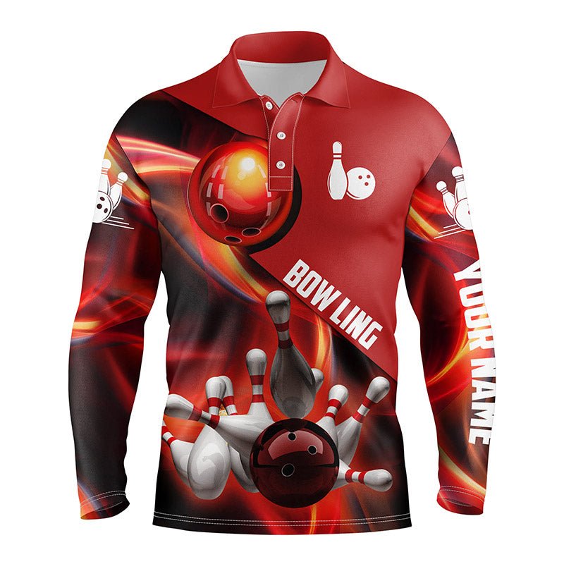 Herren Bowling Shirt mit individuellem Namen, rotes Flammen Bowling Shirt, personalisierte Bowling Trikots Q4463 - Climcat