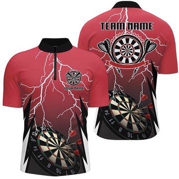 Herren Personalisiertes Rot Blitz Darts 1/4 Zip Shirt Individuelles Thunder Darts Trikot für Männer LDT0334 X452 - Climcat