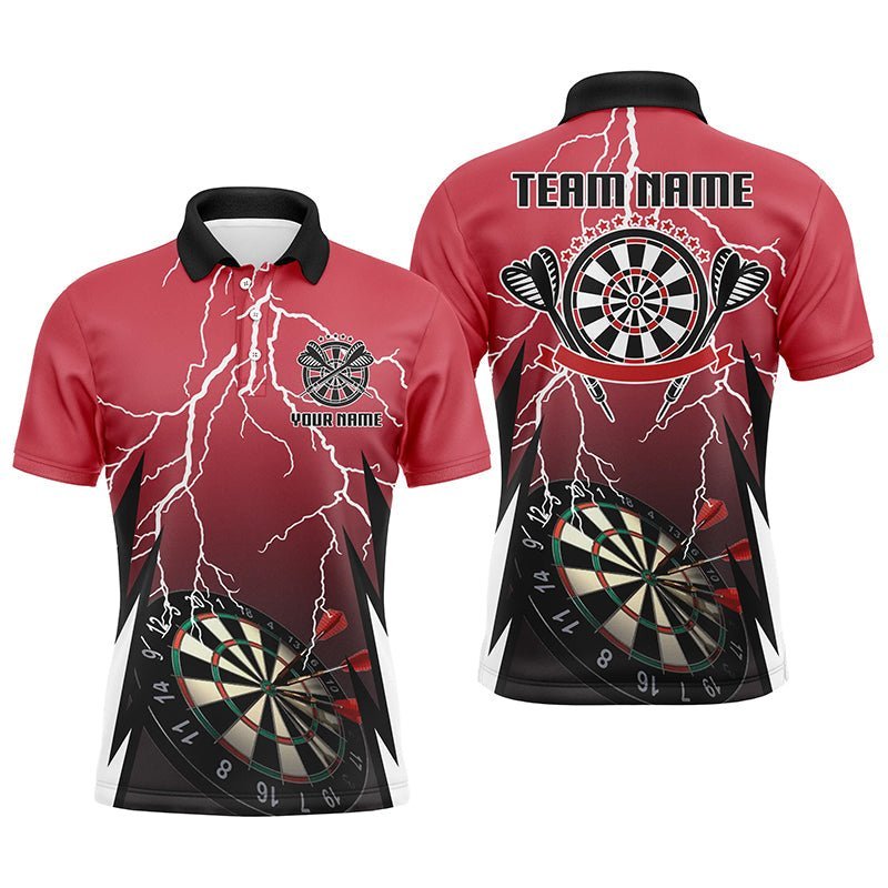 Herren Personalisiertes Rotes Blitz-Darts Polo Shirt, Individuelles Thunder Darts Trikot für Männer LDT0334 N199 - Climcat