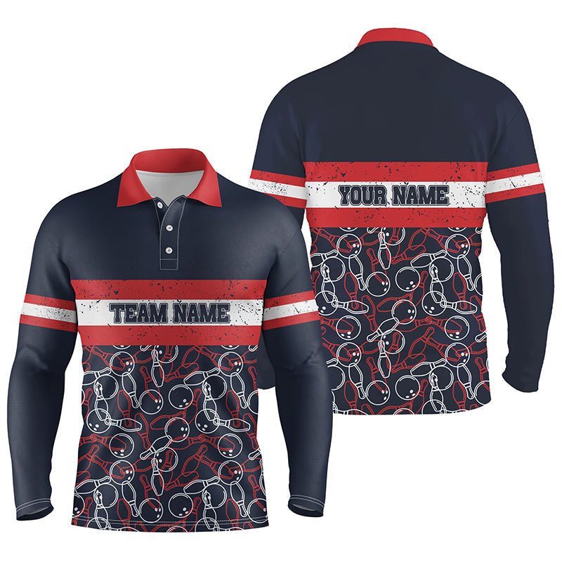 Herren Polo Bowling Hemden mit individuellem Namen in Rot und Blau - Vintage Bowling Team Bowlers Trikots Q5274 - Climcat
