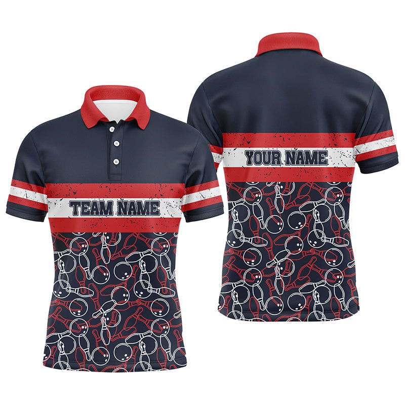 Herren Polo Bowling Hemden mit individuellem Namen in Rot und Blau - Vintage Bowling Team Bowlers Trikots Q5274 - Climcat