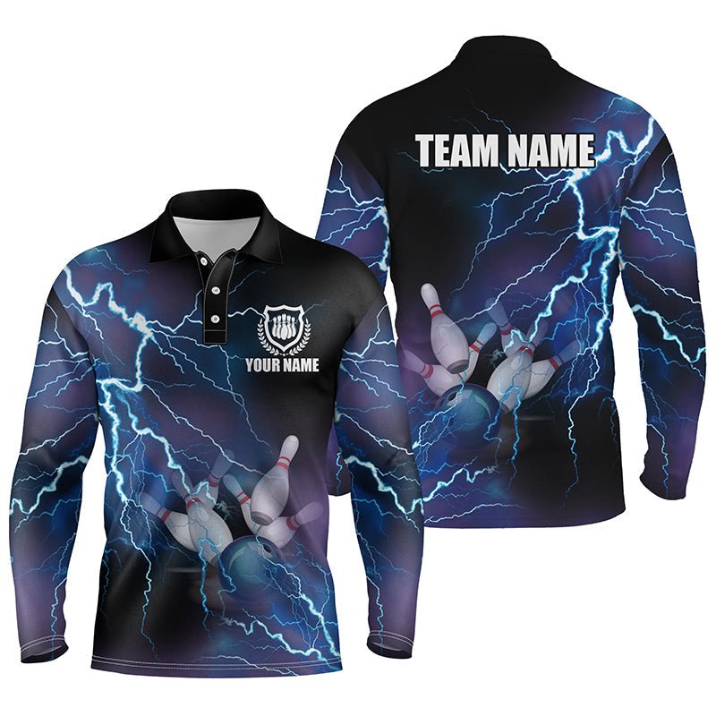 Herren Polo Bowling Shirt - Individuell gestaltetes Blau Blitz Bowling Team Trikot, Geschenk für Team Bowlers Q5244 - Climcat