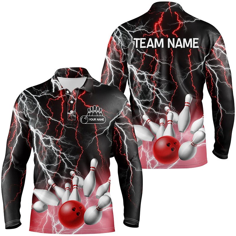 Herren Polo Bowling Shirt | Individuelles Bowling Shirt | Rotes Blitz- und Donner-Design | Team Liga Trikot Q6672 - Climcat
