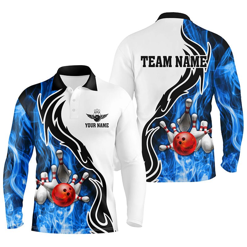 Herren Polo Bowling Shirt | Personalisiertes Bowling Trikot mit Bowlingkugel Pins | Team Liga Jersey | Blau Q6404 - Climcat