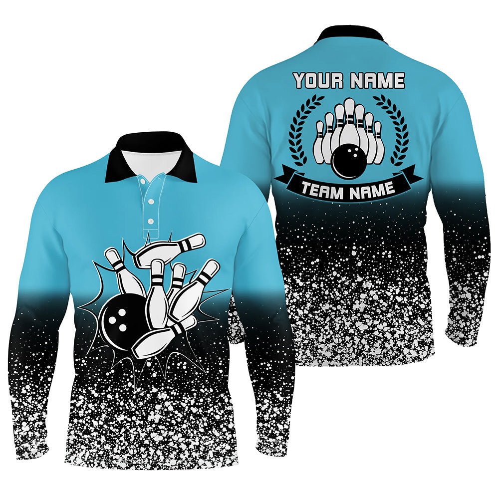 Herren Polo Bowling Shirt | Personalisiertes Retro Bowling Ball Pins Strike Team Liga Trikot | Blau Q6407 - Climcat