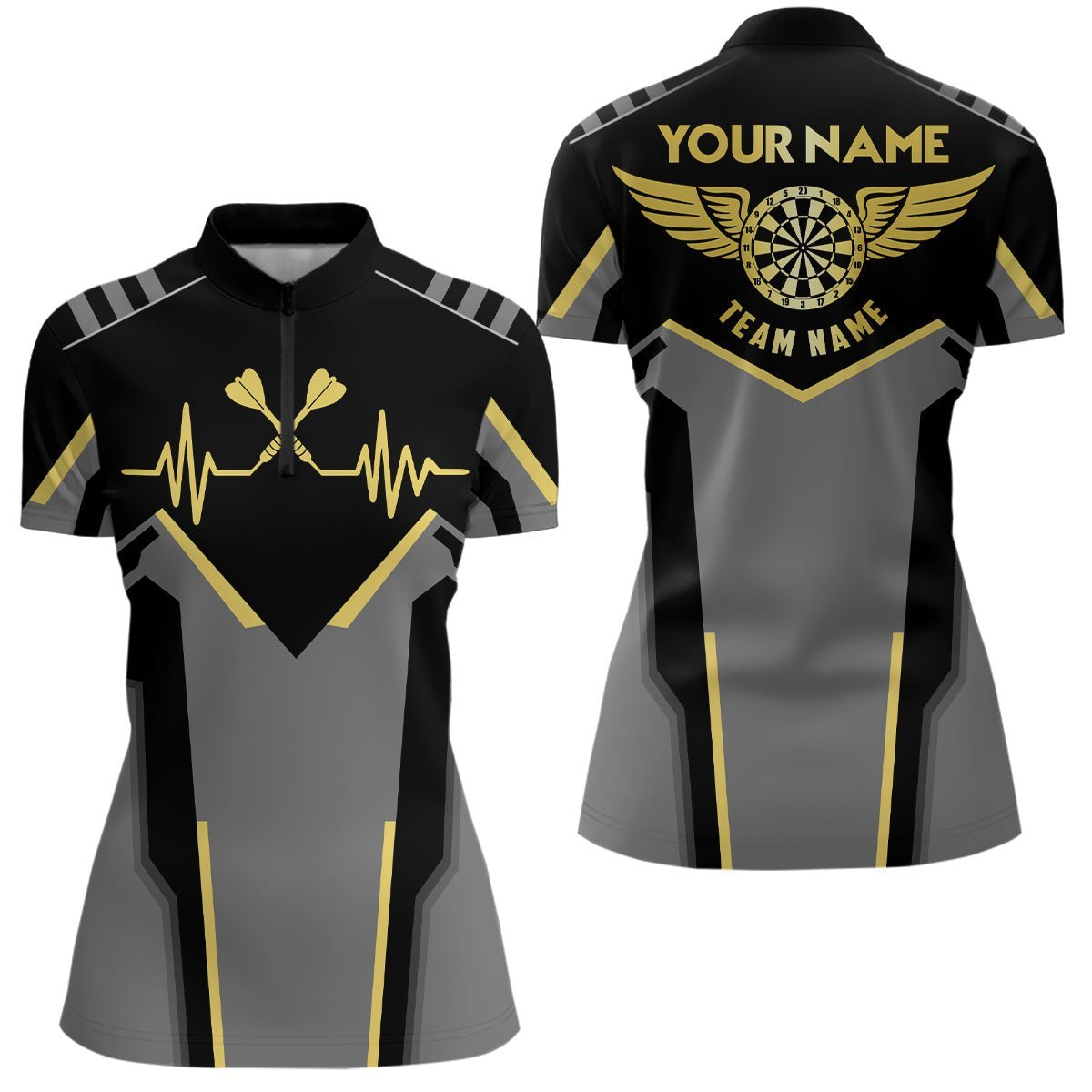 Individuell anpassbares Damen Dart-Quarter-Zip-Shirt mit gelbem Herzschlagmuster, Dart-Trikot mit Herzlinie G236 - Climcat