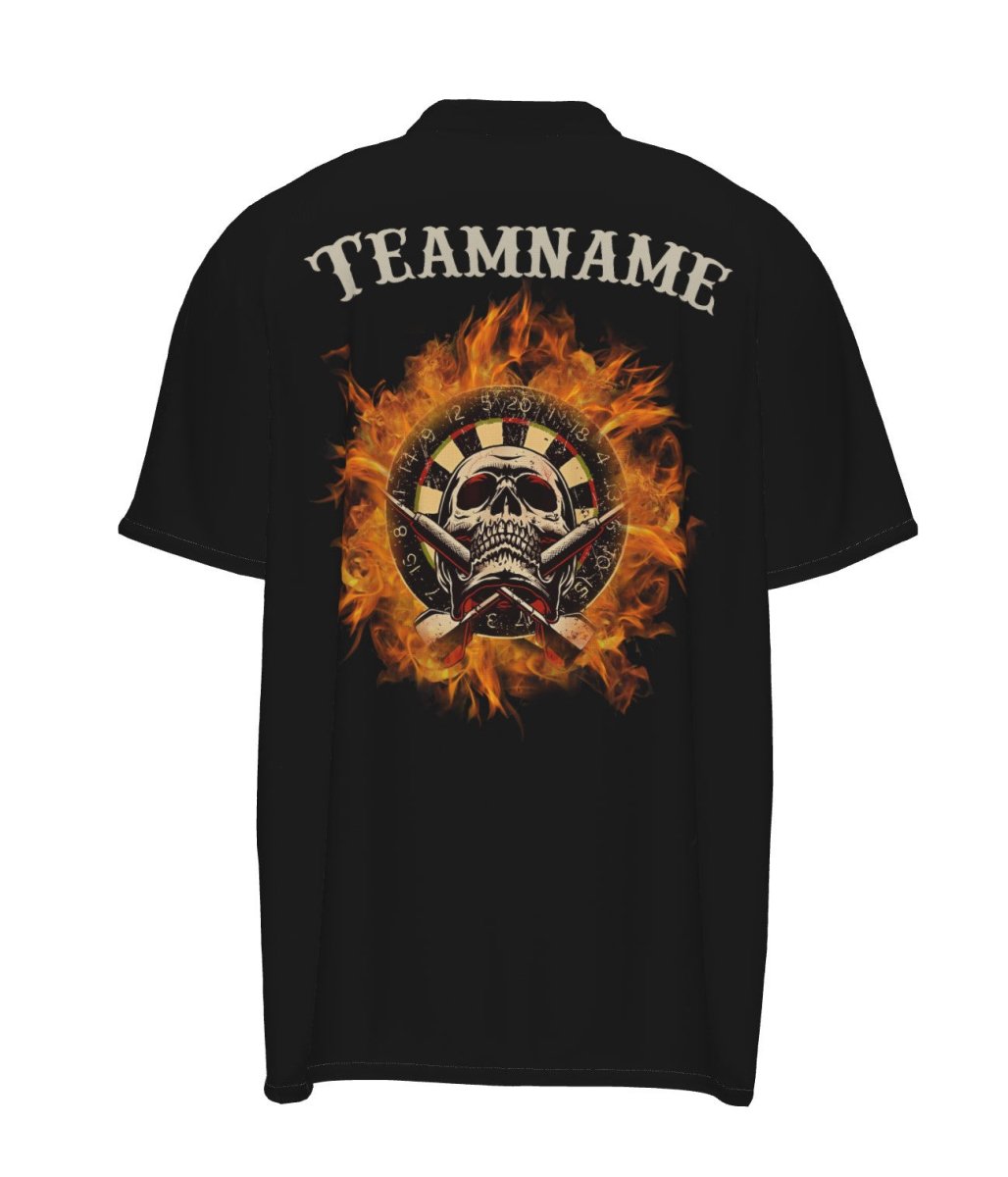 Individuell anpassbares Herren Dart-Quarter-Zip-Shirt 'In Dart We Trust' mit Flammen-Schädel-Motiv, verrücktes Feuer-Darts-Trikot t9690 - Climcat