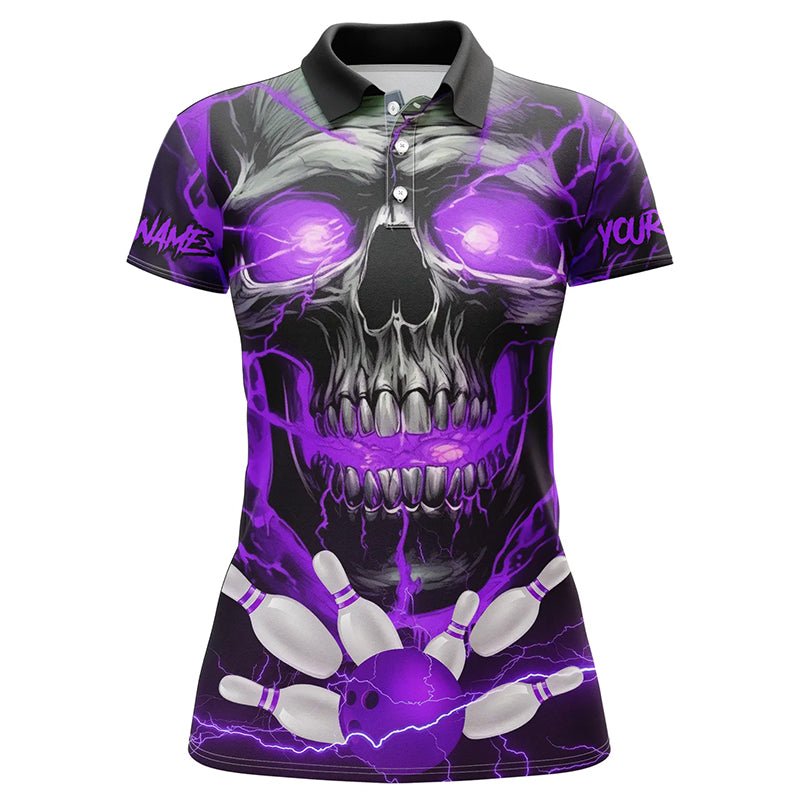 Individuelle Lila Donner Blitz Totenkopf Bowling Team Trikots Damen Polo Shirts Bowling Liga P5369 - Climcat