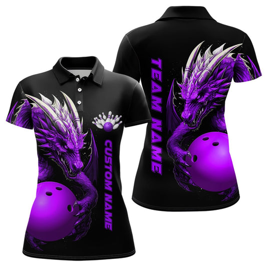 Individuelle Lila Drachen Damen Bowling Polo Shirts Team Bowling Trikots Bowling Bekleidung P5296 - Climcat