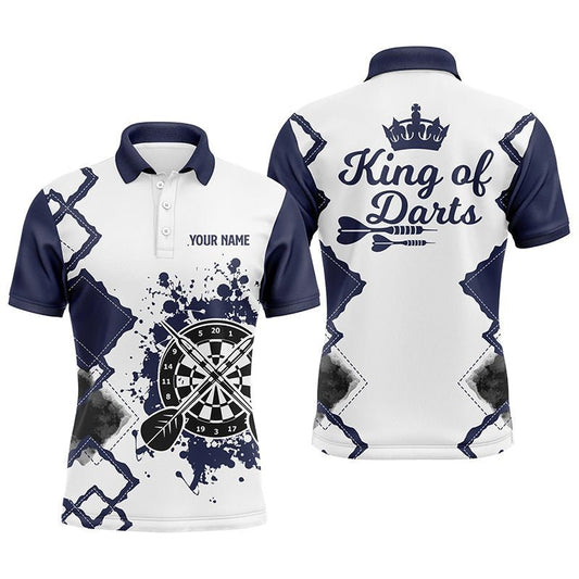 Individuelles cooles Darts-Polo-Shirt für Herren in Marineblau und Weiß, König der Darts, maßgeschneidertes Darts-Trikot O983 - Climcat