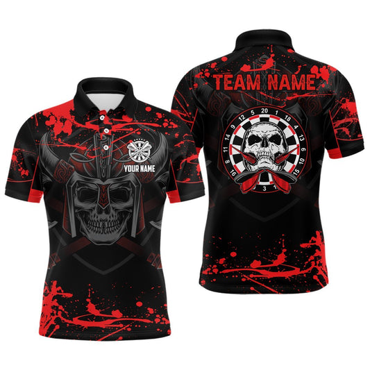 Individuelles rotes Herren Polo-Shirt mit Krieger-Schädel-Motiv für Darts, gruseliges Dart-Shirt für Männer, Dart-Trikots M816 - Climcat