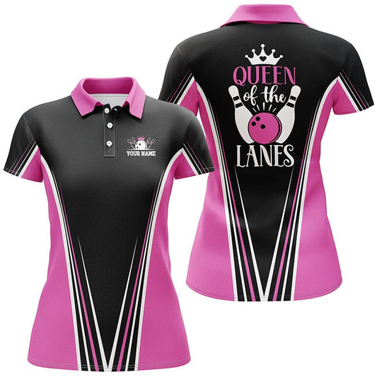 Königin der Bahnen Kurzarm-Polo-Bowlinghemden für Frauen, Personalisiertes Geschenk für Mädchen-Bowler | Rosa Q5211 - Climcat