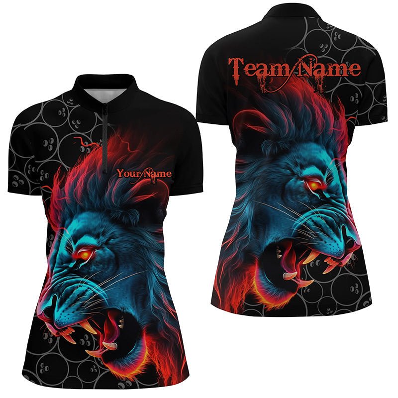 Löwen Bowling Team Trikots Personalisiertes Damen Bowling Liga Viertel-Reißverschluss Shirts Bowlers Outfits P5357 - Climcat