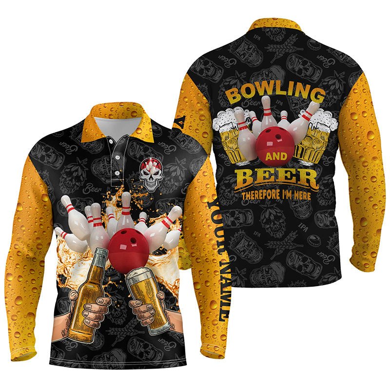 Lustige Bowling-Bier-Schädel-Bowling-Shirts für Herren mit individuellem Namen - Bowling und Bier, deshalb bin ich hier Q4478 - Climcat