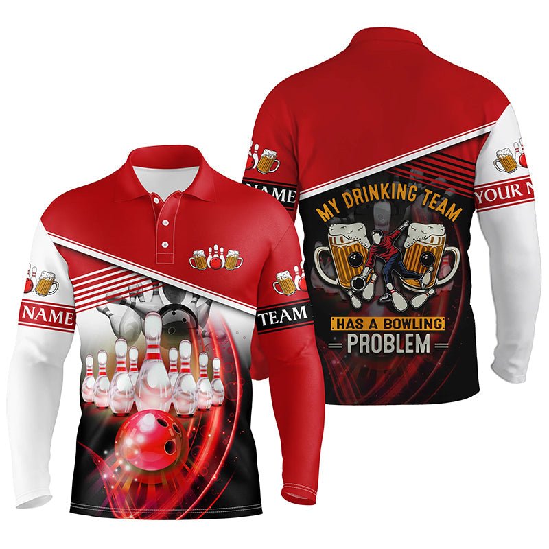 Lustige Bowling-Poloshirts für Herren mit individuellem Teamnamen Mein Trinkteam hat ein Bowling-Problem | Rot Q4811 - Climcat
