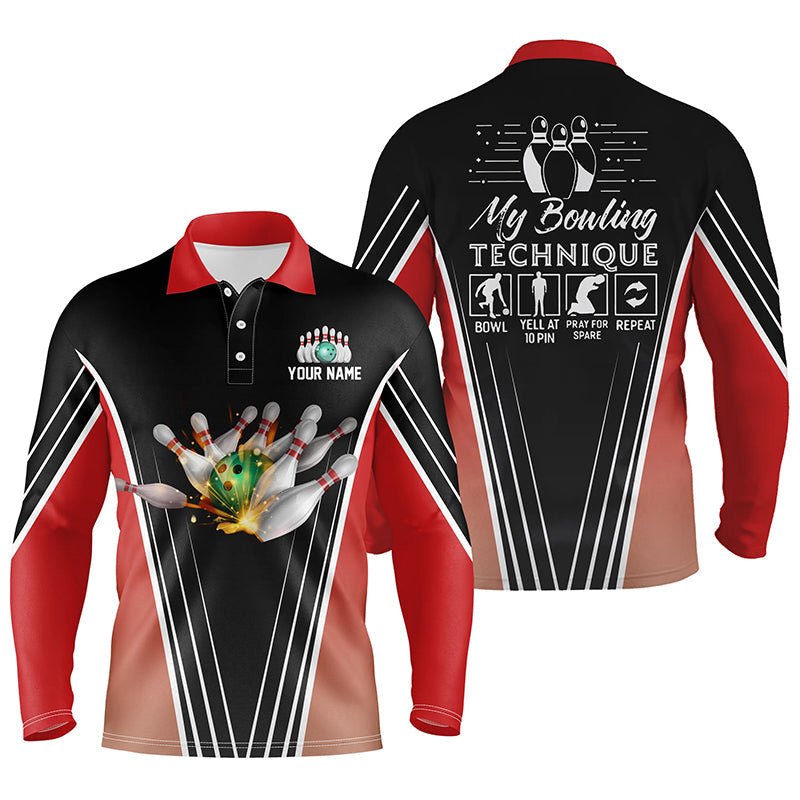 Lustige Herren Bowling Polo Shirts mit individuellem Namen | Mein Bowlingtechnik, Team Bowlers Jersey | Rot Q4814 - Climcat