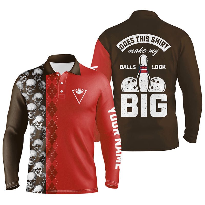 Lustiges rotes Skull Bowling Polo-Shirt für Herren mit individuellem Namen - Macht dieses Shirt meine Bälle groß aussehen? Q6984 - Climcat