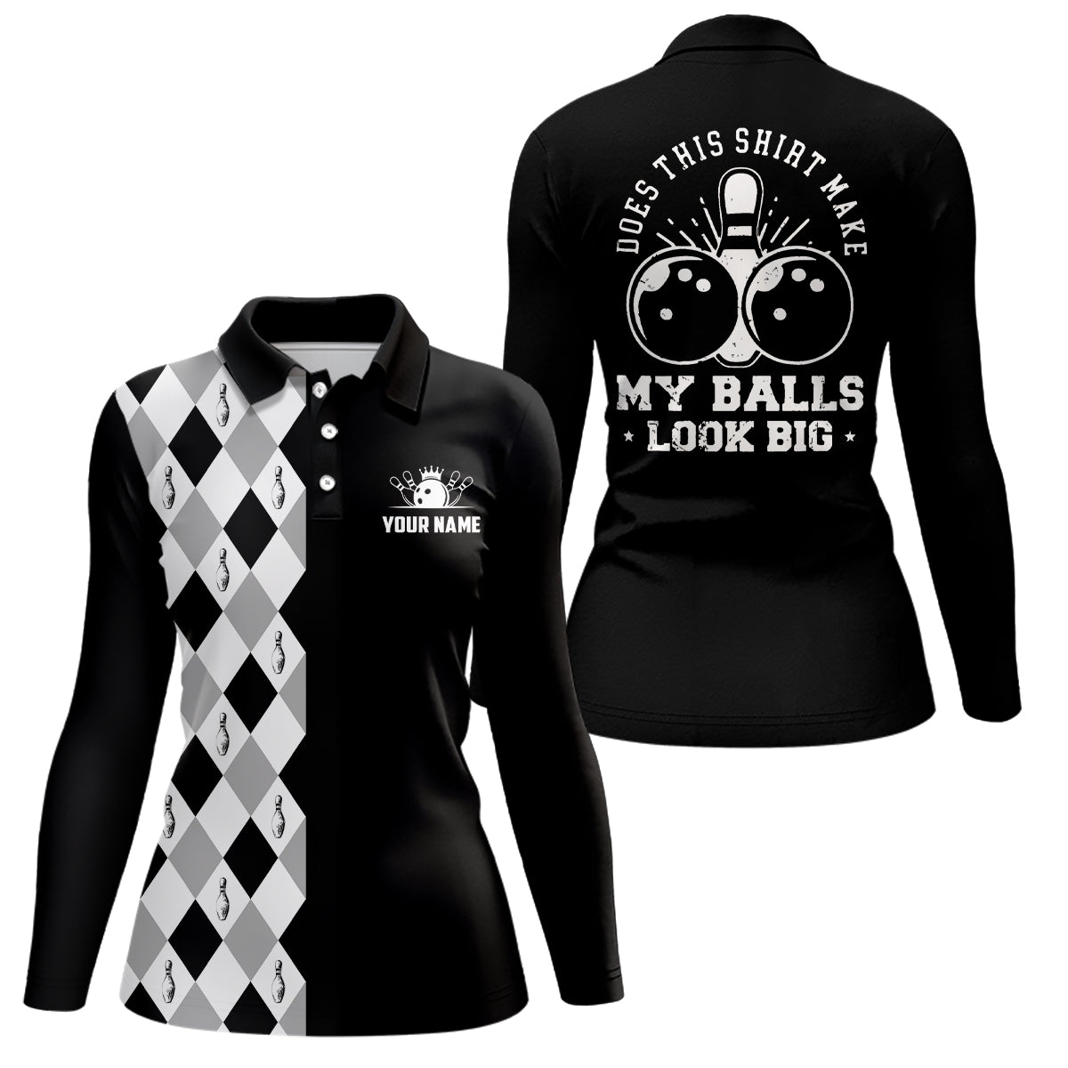 Lustiges schwarzes Retro-Bowling-Polo-Shirt für Damen | Personalisierbar | Q6692 - Climcat