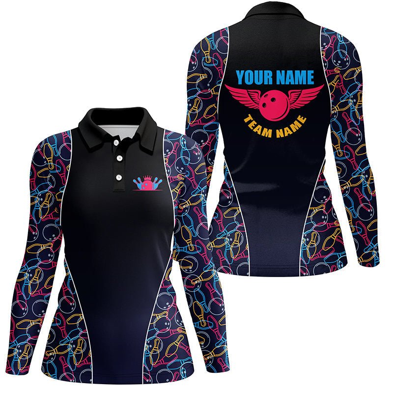 Maßgeschneiderte Bowlingmuster-Poloshirts für Damen, personalisierte Bowling-Teamtrikots Q5492 - Climcat