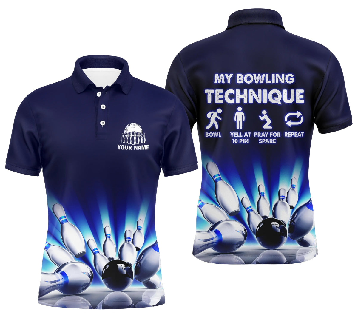 Meeresschaumgrüne Flammen-Schädel-Sporttrikots, individuelle Team-Bowling-Poloshirts für Herren, Bowler-Outfits P5271