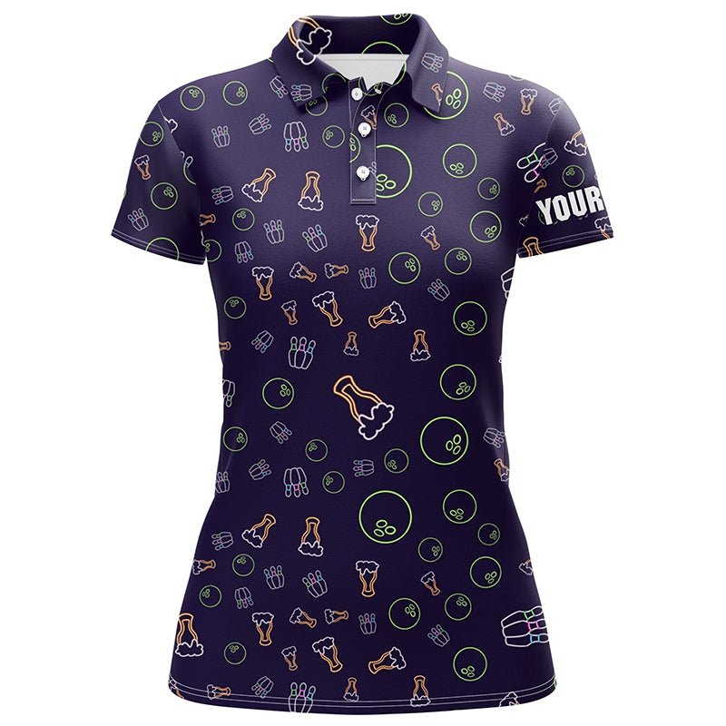 Neon Bier leuchtendes Bowling-Muster Personalisiertes Damen-Bowling-Poloshirt, Bowling-Team-Liga-Trikots Q6763 - Climcat