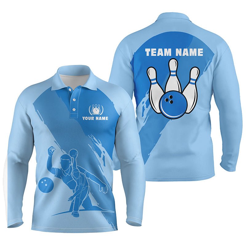 Personalisierte 3D Bowling Polo Shirts für Herren, Individuelle blaue Team Bowling Trikots für Herren Q5300 - Climcat