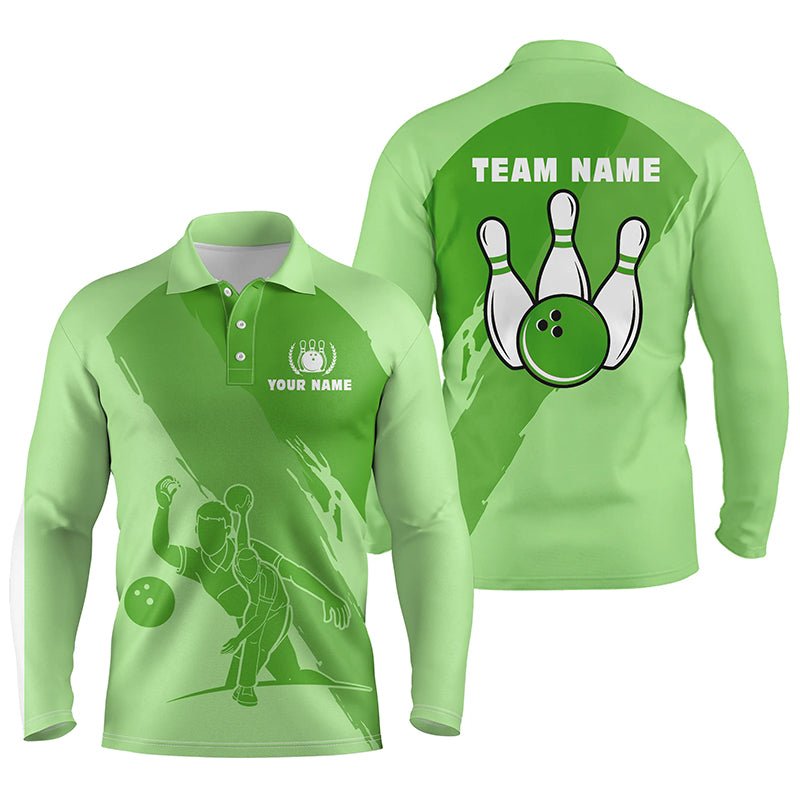 Personalisierte 3D Bowling Polo Shirts für Herren, Individuelle grüne Team Bowling Trikots für Herren Q5301 - Climcat