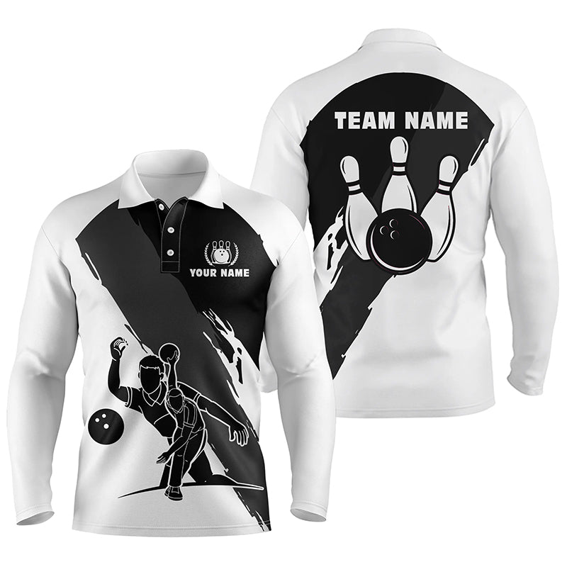 Personalisierte 3D Bowling Polo Shirts für Herren, individuelle schwarz-weiße Team Bowling Trikots für Herren Q5302 - Climcat