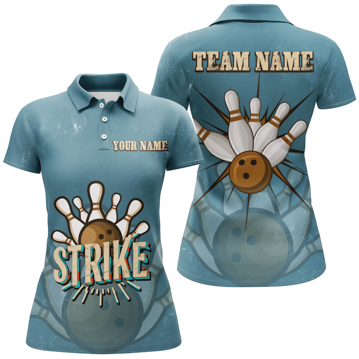 Personalisierte Bowling Damen Polo Shirts - Vintage Bowling Team Trikots für Retro-Bowler - P5391 - Climcat